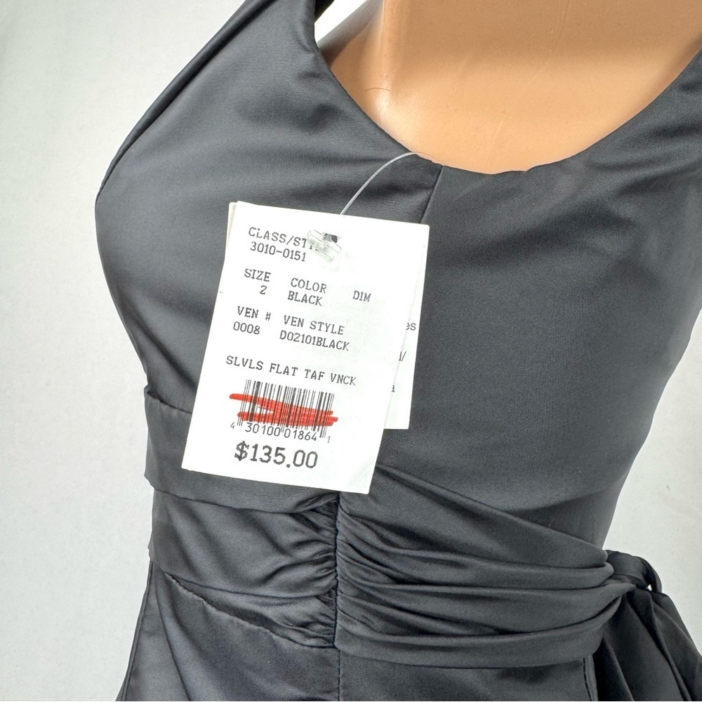 David's Bridal Sz 2 Black Bridesmaid Formal Dress For & Flare W/ Bow Sash V-Neck - Picture 6 of 12